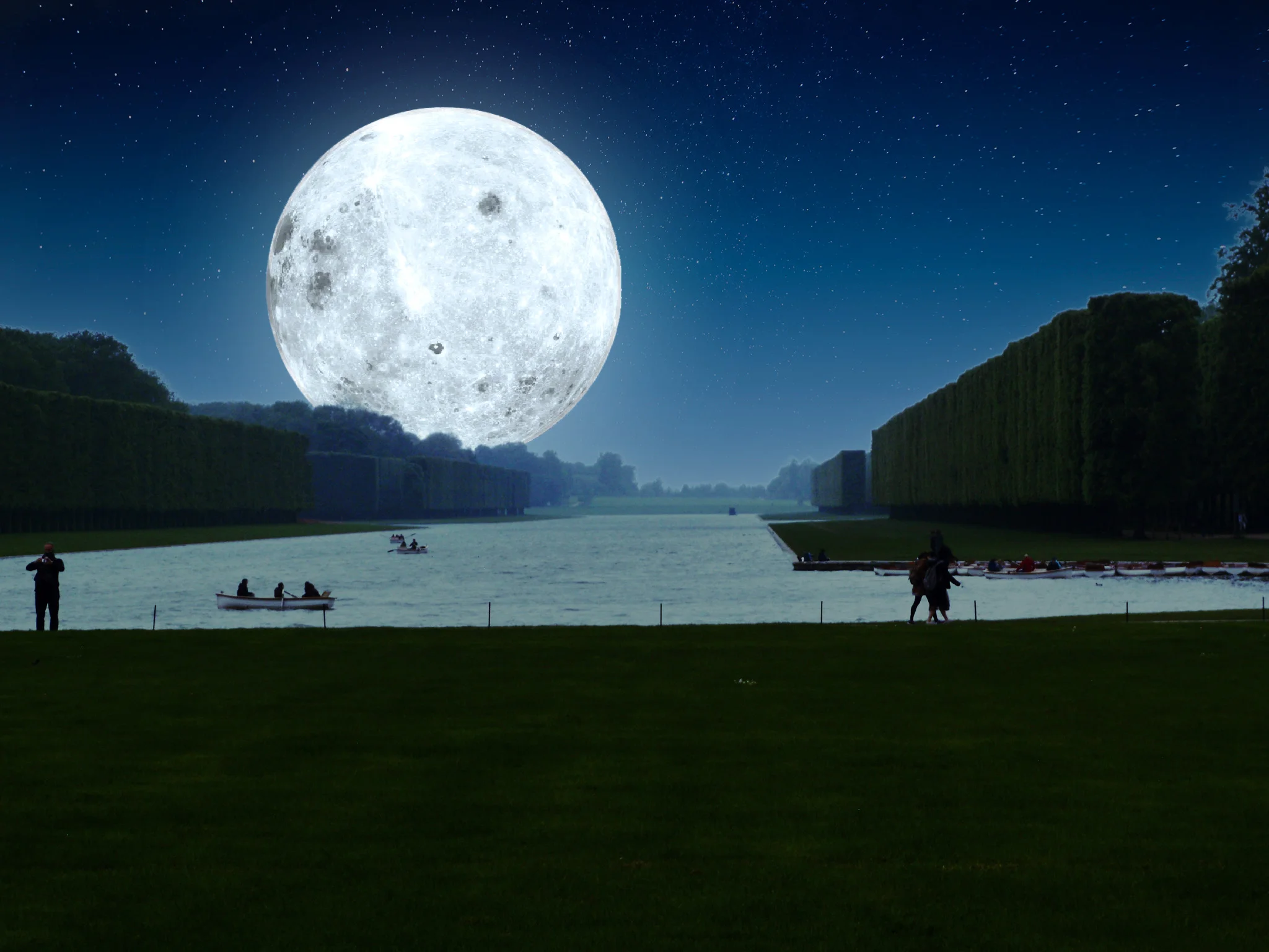 Digital painting of a moon over inverted landscape